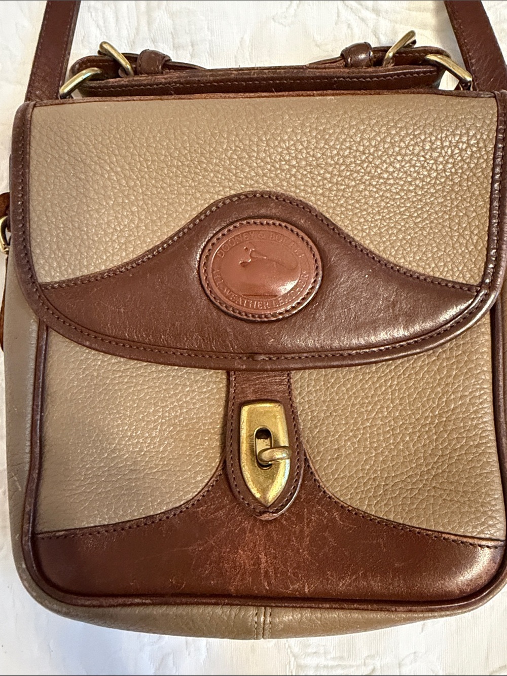Dooney & Bourke Brown and Taupe Leather Crossbody Bag - Picture 3 of 9